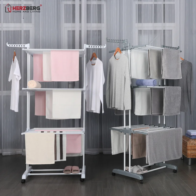 Herzberg HG-8034WHT: Moving Clothes Rack - White