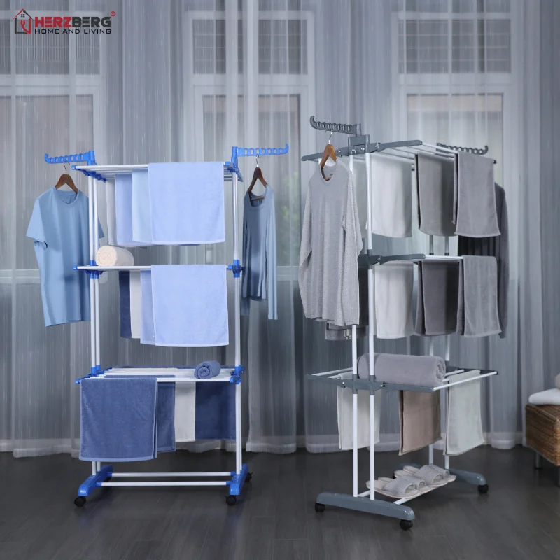 Herzberg HG-8034BLU: Moving Clothes Rack - Blue