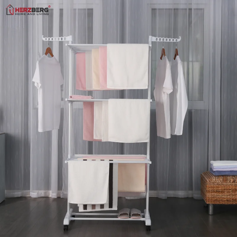 Herzberg HG-8034WHT: Moving Clothes Rack - White