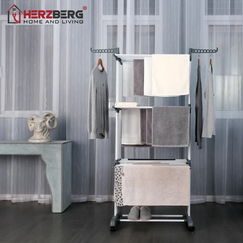 Herzberg HG-8034GRY: Moving Clothes Rack - Grey