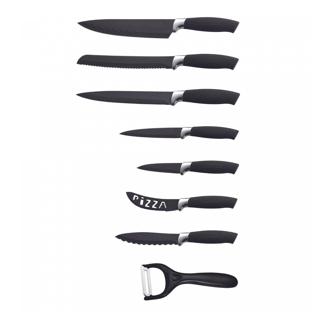 Royalty Line RL-BLK7-W: 7 Pieces Non-Stick Coating Knives Set w/ Peeler-Black