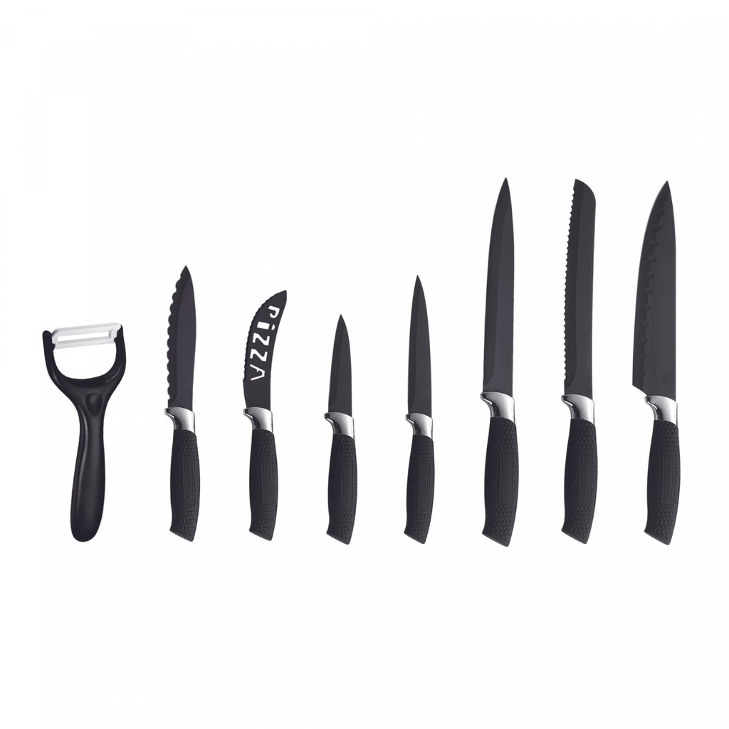 Royalty Line RL-BLK7-W: 7 Pieces Non-Stick Coating Knives Set w/ Peeler-Black