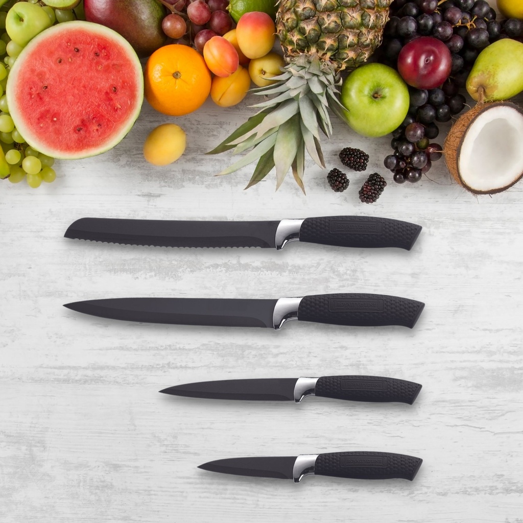 Royalty Line RL-BLK7-W: 7 Pieces Non-Stick Coating Knives Set w/ Peeler-Black