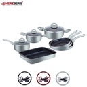 Herzberg HG-9016SL 10 Pieces Marble Coated Cookware Set Silver