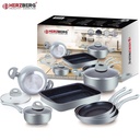 Herzberg HG-9016SL 10 Pieces Marble Coated Cookware Set Silver