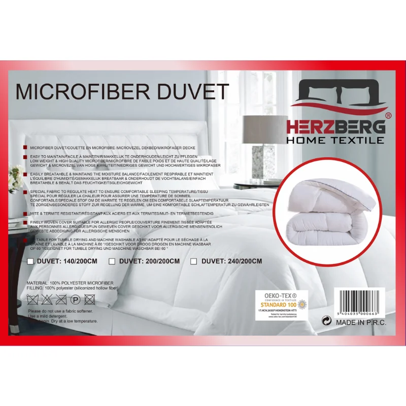 Herzberg HG-22067WD: 4-Star Quality White Duvet - 200x200cm
