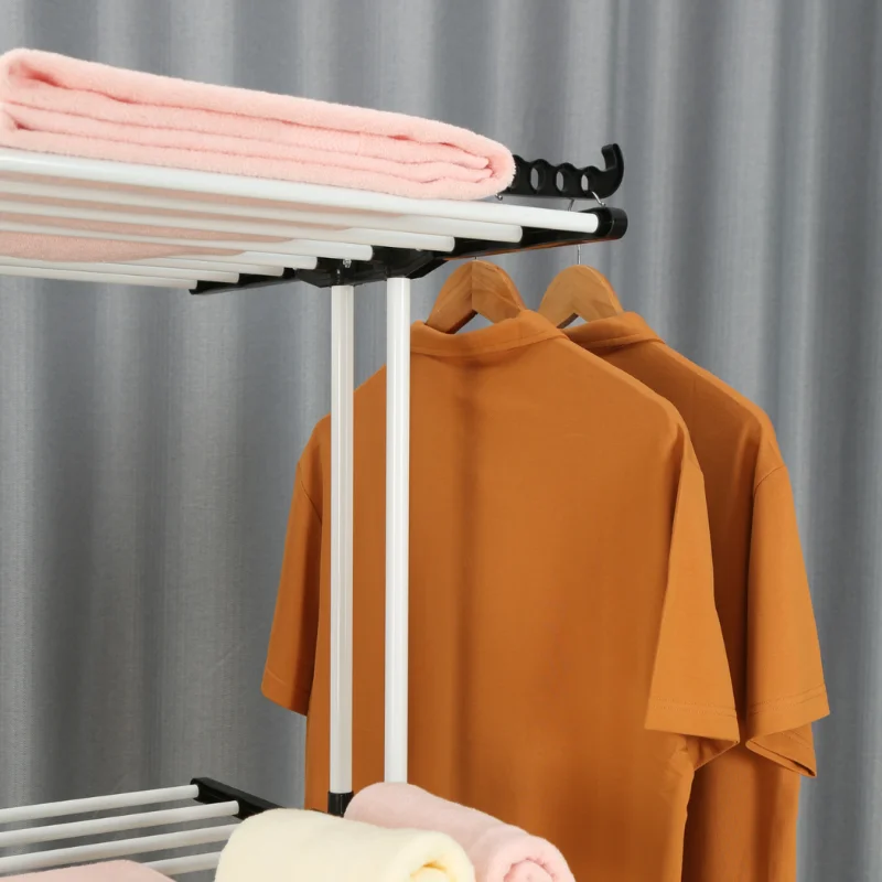 Herzberg HG-8034BW: Moving Clothes Rack - Black Plastic with White Tubes