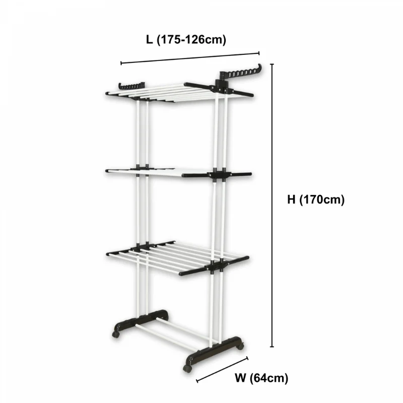 Herzberg HG-8034BW: Moving Clothes Rack - Black Plastic with White Tubes