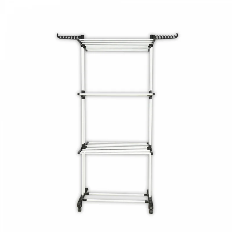 Herzberg HG-8034BW: Moving Clothes Rack - Black Plastic with White Tubes