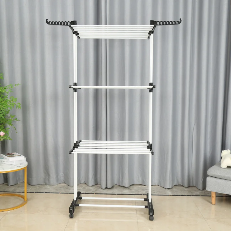 Herzberg HG-8034BW: Moving Clothes Rack - Black Plastic with White Tubes