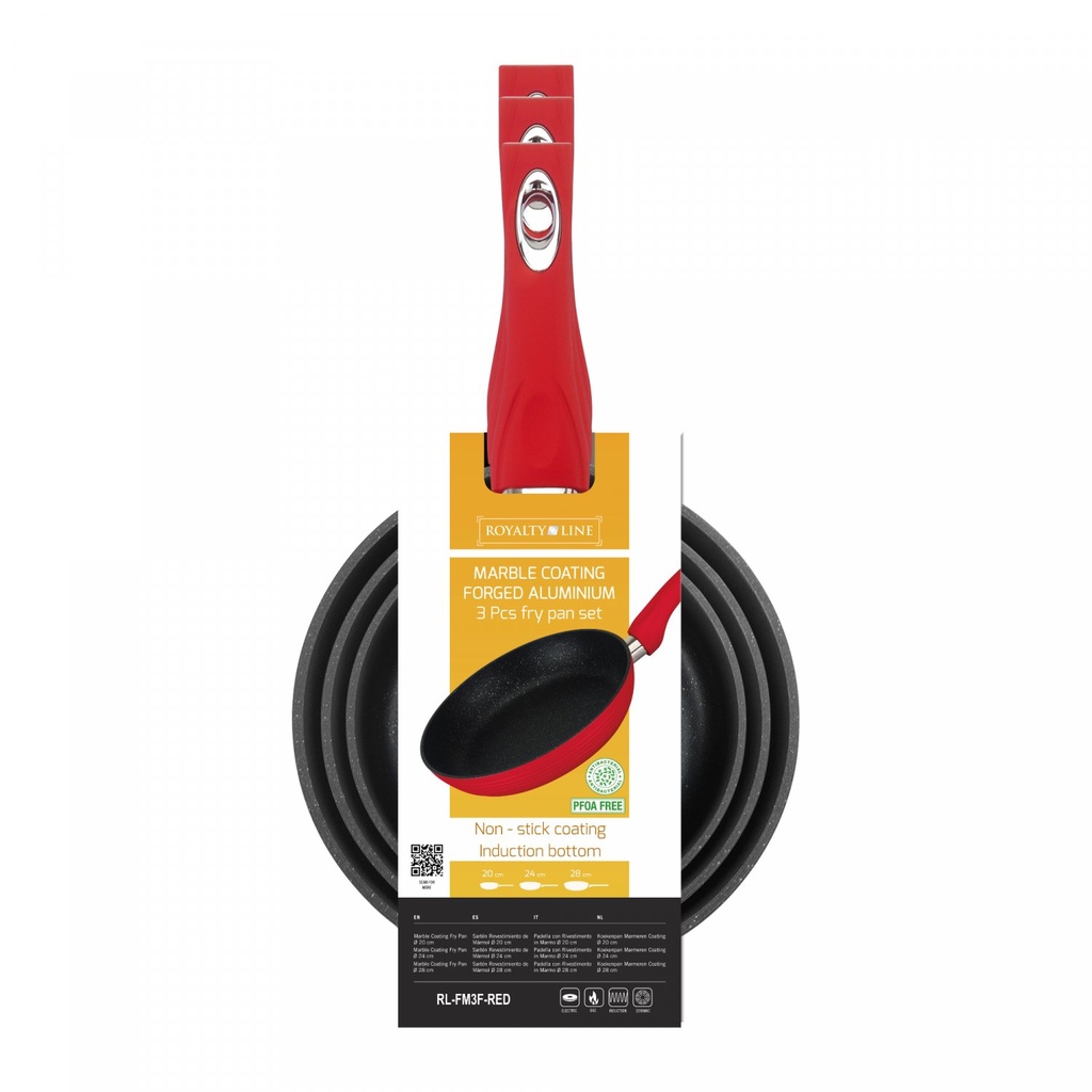 Royalty Line RL-FM3F: Marble Coating Forged Aluminum 3 Pieces Fry Pan Set