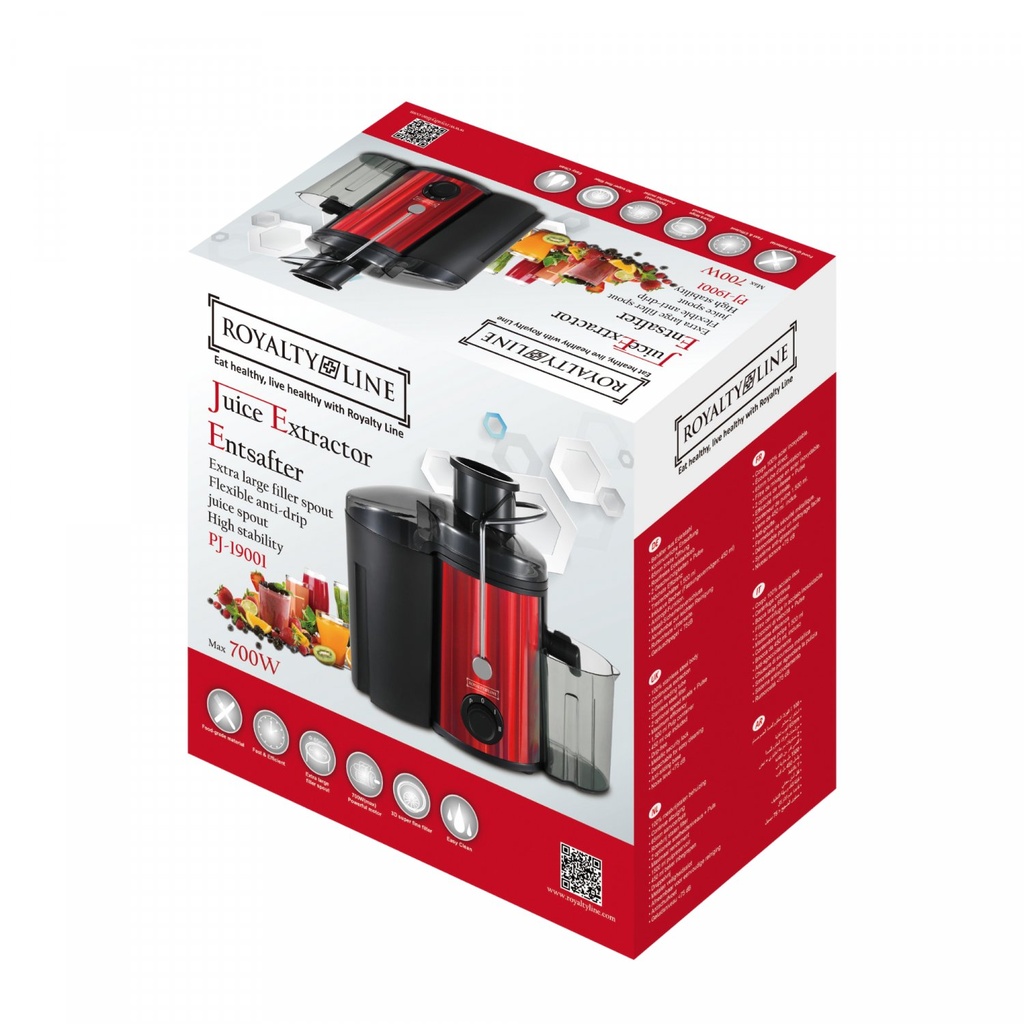 Royalty Line RL-PJ19002: 15L Stainless Steel Juice Extractor - 700W - Red