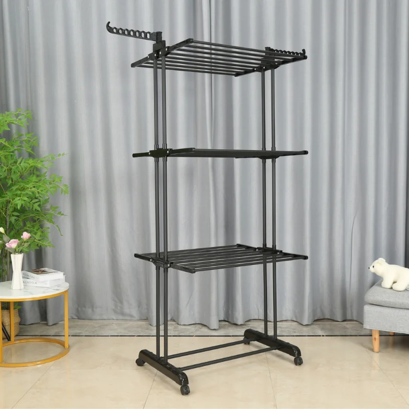 Herzberg HG-8034BB: Moving Clothes Rack - Black