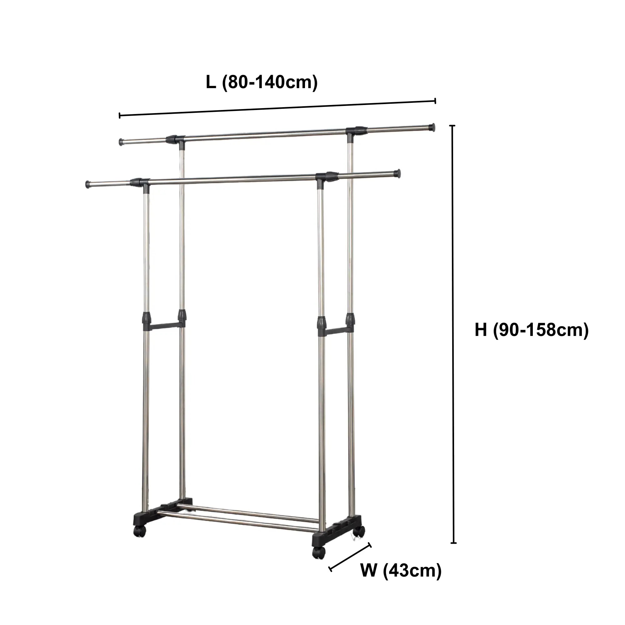 Herzberg HG-03251: Adjustable Double Rod Rolling Clothing Garment Rack