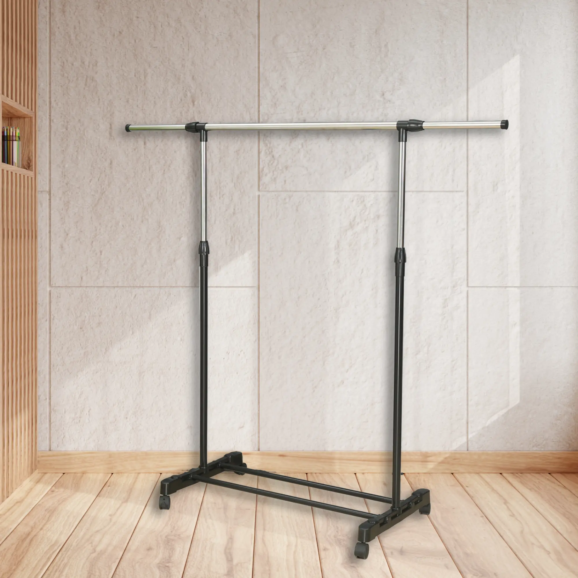 Herzberg HG-03268: Adjustable Single Rod Rolling Clothing Garment Rack