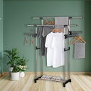 Herzberg HG-03275: Adjustable Double Rod Rolling Clothing Garment Rack with Hanging Wing