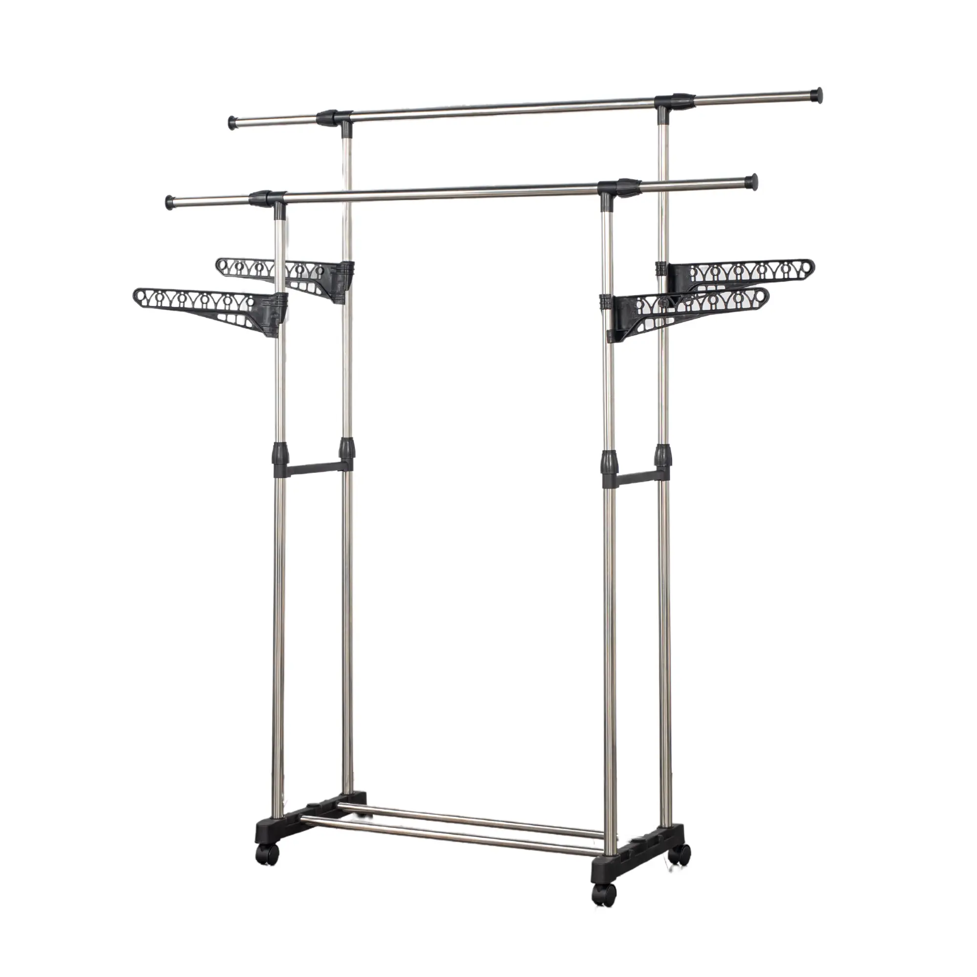 Herzberg HG-03275: Adjustable Double Rod Rolling Clothing Garment Rack with Hanging Wing
