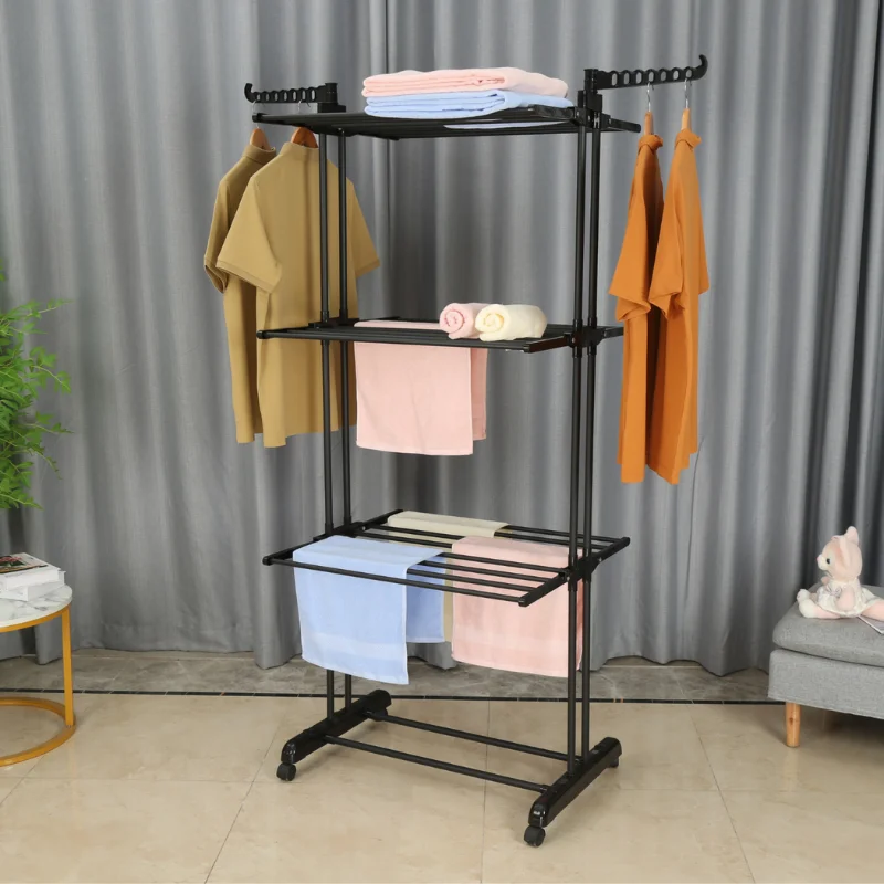 Herzberg HG-8034BB: Moving Clothes Rack - Black
