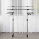 Herzberg HG-03275: Adjustable Double Rod Rolling Clothing Garment Rack with Hanging Wing