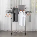 Herzberg HG-03275: Adjustable Double Rod Rolling Clothing Garment Rack with Hanging Wing
