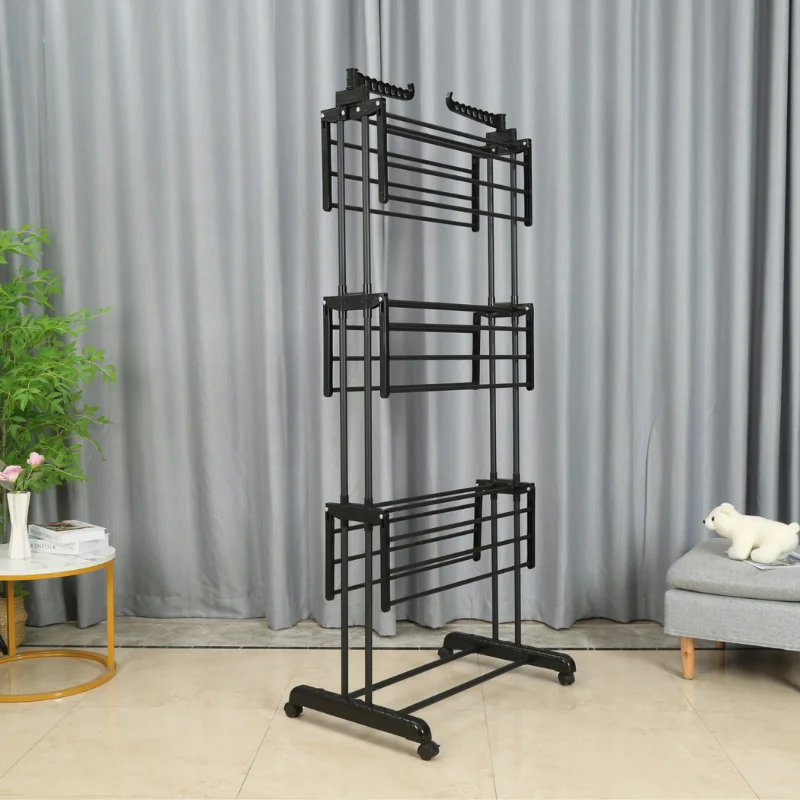 Herzberg HG-8034BB: Moving Clothes Rack - Black