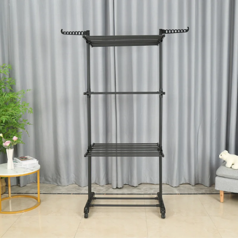 Herzberg HG-8034BB: Moving Clothes Rack - Black