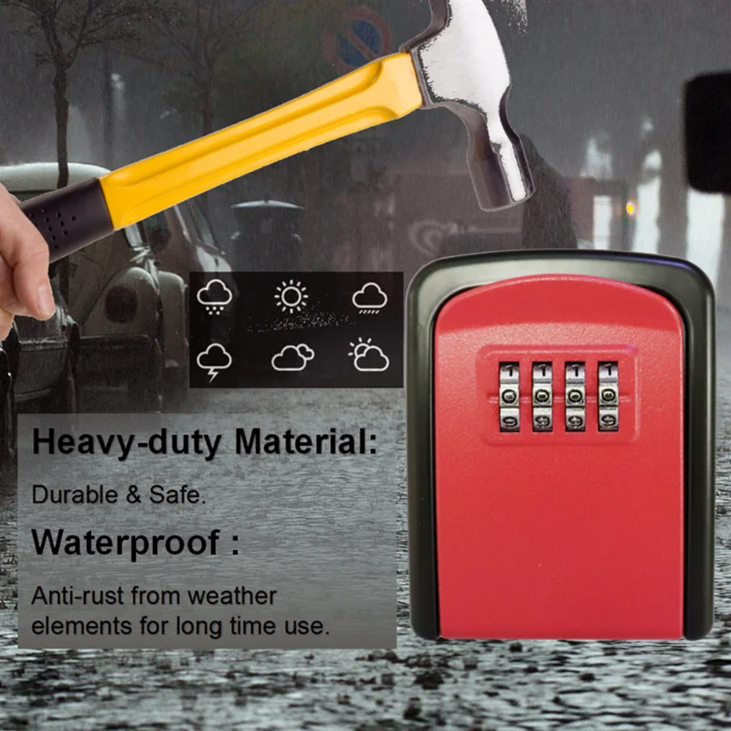 Herzberg HG-03800: New Smart Waterproof Keyless Safety Box - Red