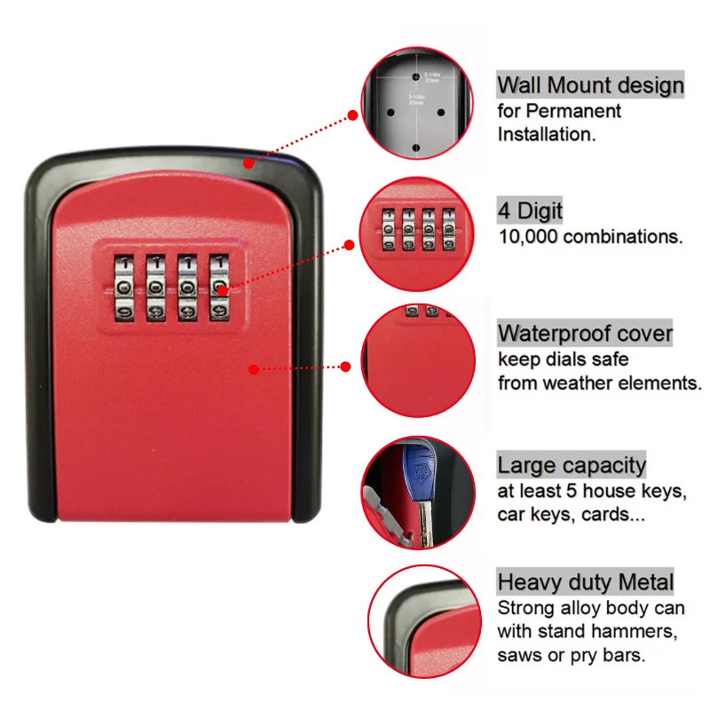 Herzberg HG-03800: New Smart Waterproof Keyless Safety Box - Red
