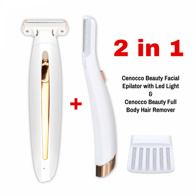 Cenocco Beauty SETCC9087/9086: 2 in 1  Full Body Hair Remover + Facial Epilator with LED Combo Deal