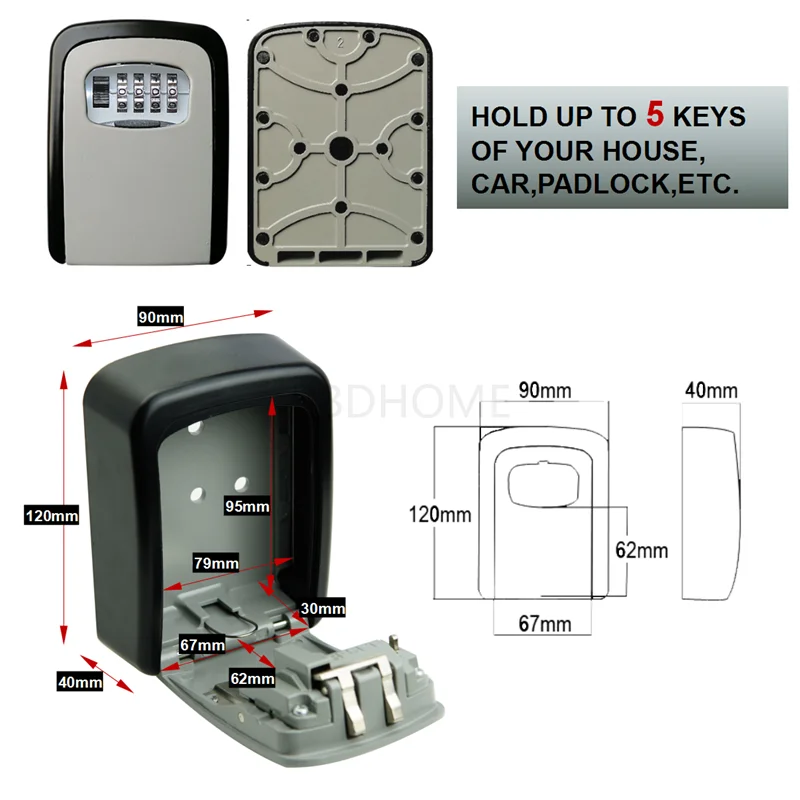 Herzberg HG-03817: New Smart Waterproof Keyless Safety Box - Black
