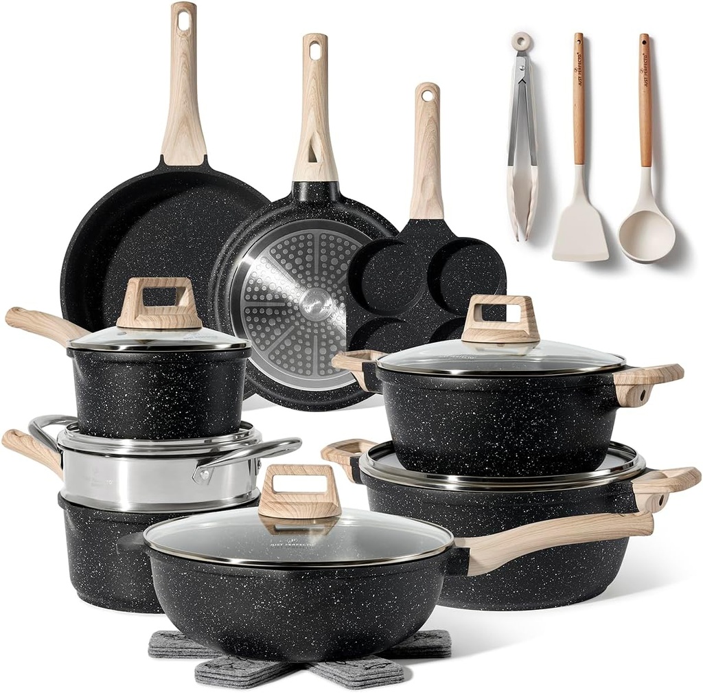 Just Perfecto JL-722: 21-Piece Granite Cookware Set - Black