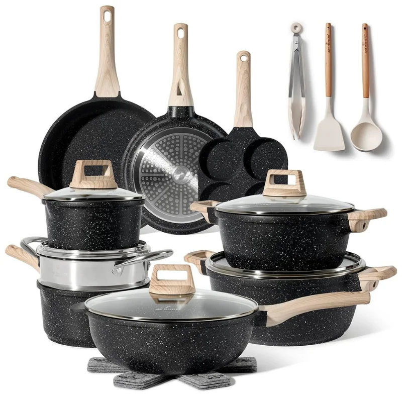 Just Perfecto JL-722: Juego de utensilios de cocina de granito de 21 piezas - Negro