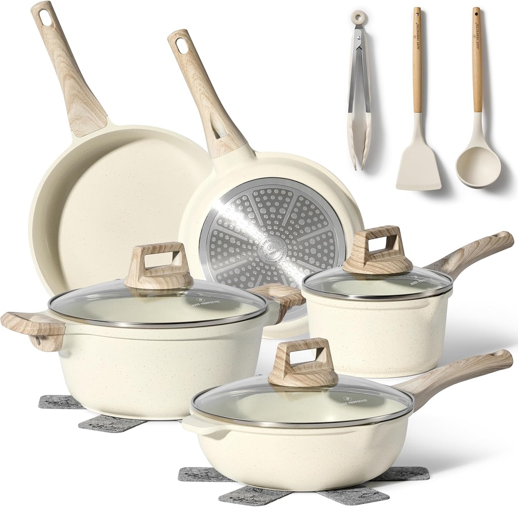 Just Perfecto JL-31: 13 Pieces Granite Cookware Set - Biege
