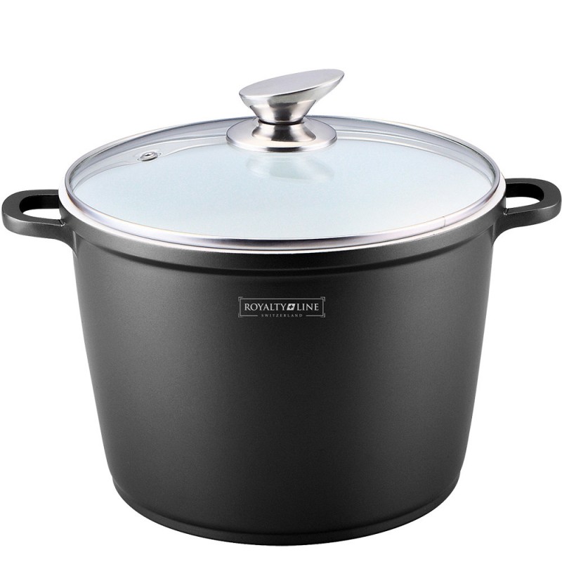 Royalty Line RL-AD24M : Casserole enduite de marbre avec couvercle en verre 24 cm