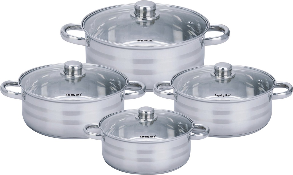 Royalty Line RL-SP7 : set de batterie de cuisine en acier inoxydable avec couvercles - 8 pièces