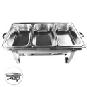 Herzberg HG-8022-3: Edelstahl-Chafing-Dish – 3-teilig, Speisebehälter in 1/3-Größe