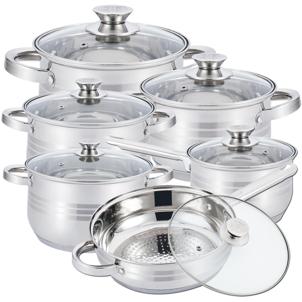 Herzberg HG-1241: 12-delige roestvrijstalen pannenset