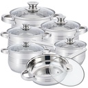 Herzberg HG-1241: 12-teiliges Kochgeschirr-Set aus Edelstahl mit Glasdeckel