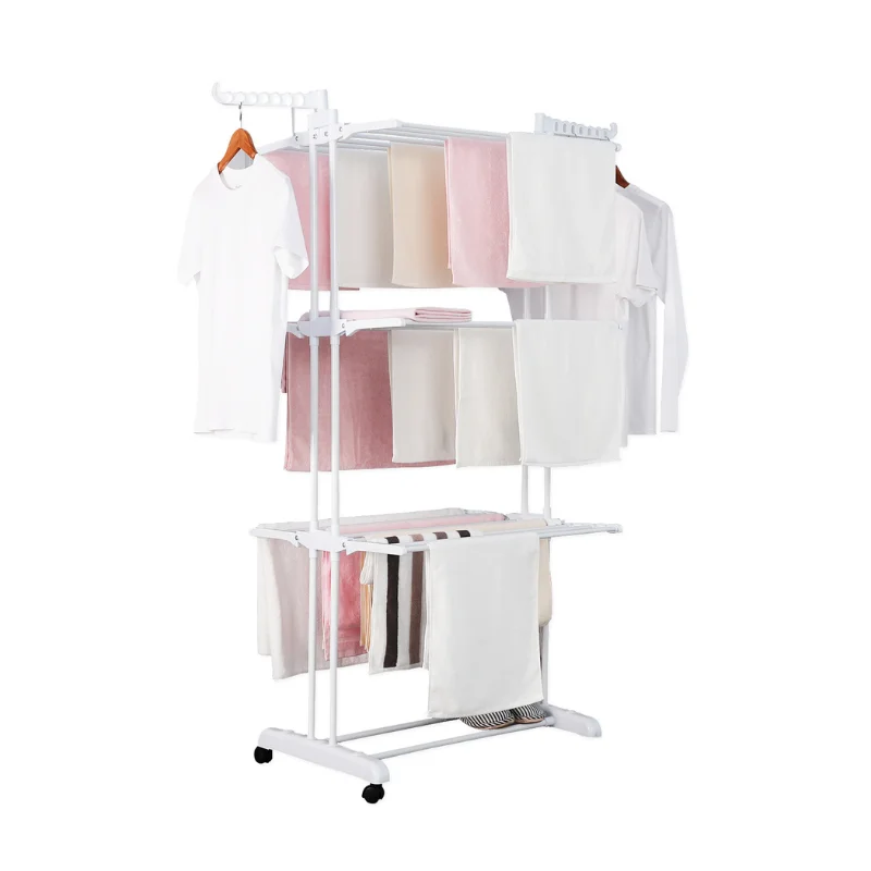 Herzberg HG-8034WHT: Moving Clothes Rack - White
