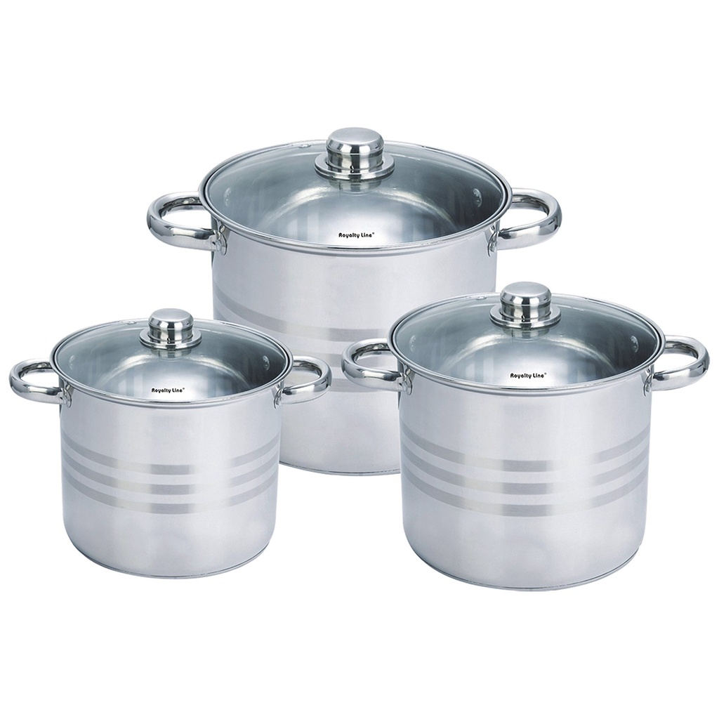 Royalty Line : set de 6 casseroles en acier inoxydable avec couvercles en verre