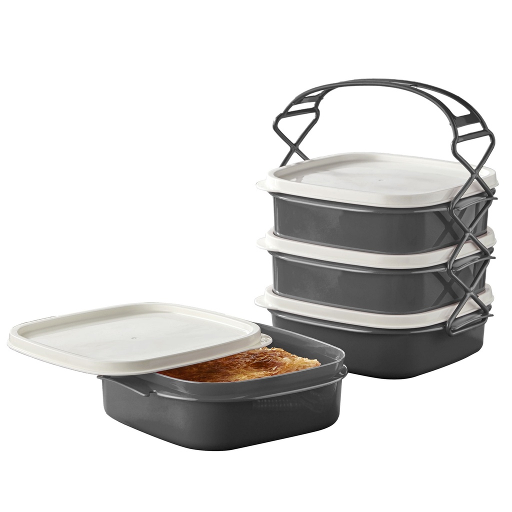 Herzberg HG-L765: BPA-vrije lunchbox met 4 niveaus en handvat, lekvrije voedselcontainerset
