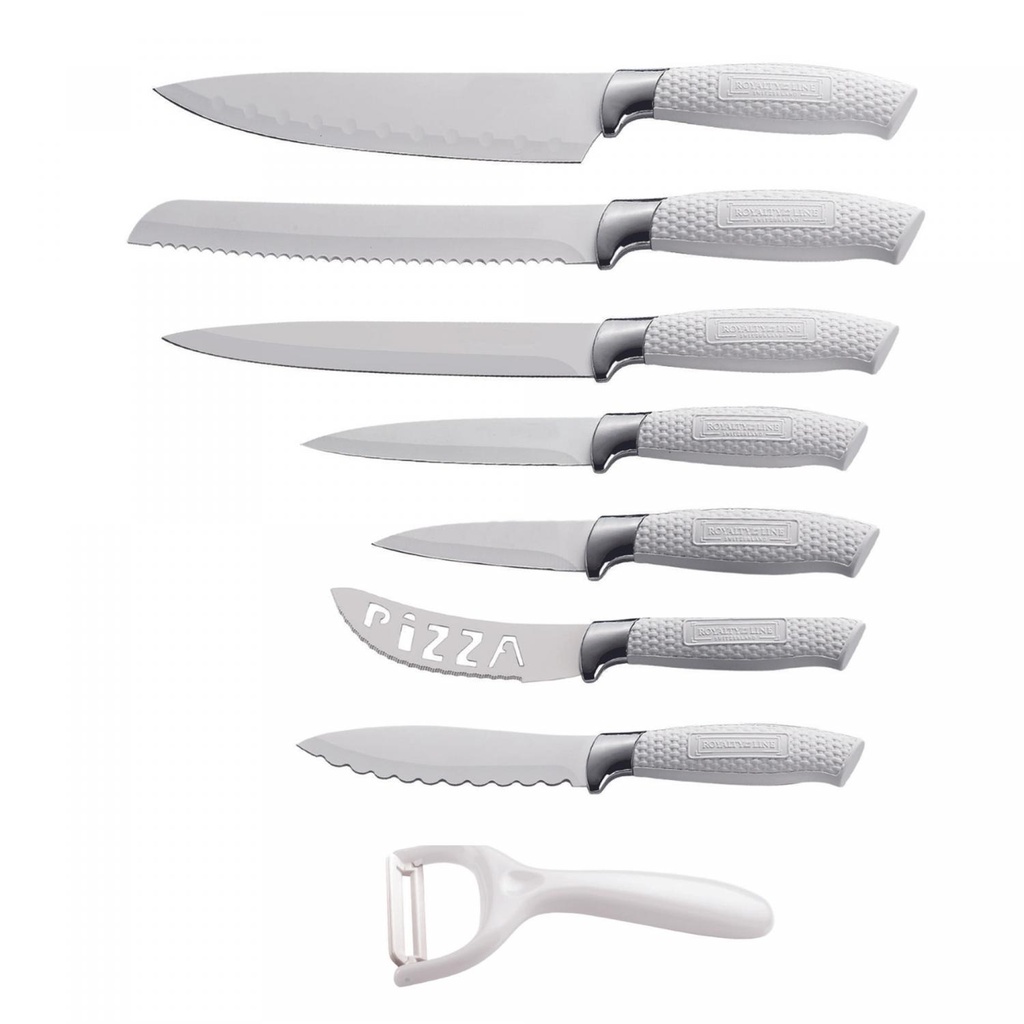 Royalty Line RL-WHT7-W: 7 Pieces of Non-Stick Coating Knives Set w/ Peeler-White