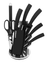 Herzberg HG-MSN8BLK : Ensemble de 8 couteaux en acier inoxydable à revêtement antiadhésif avec support en acrylique - Noir