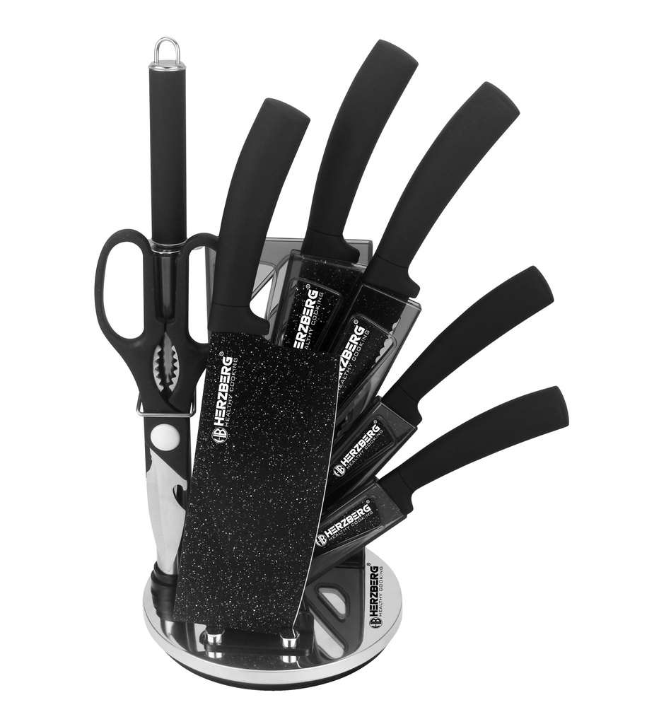 Herzberg : set de 8 couteaux avec support acrylique - Black Marble