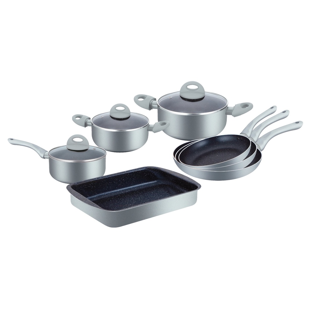 Herzberg 10 Pieces Marble Coated Cookware Set - Silver