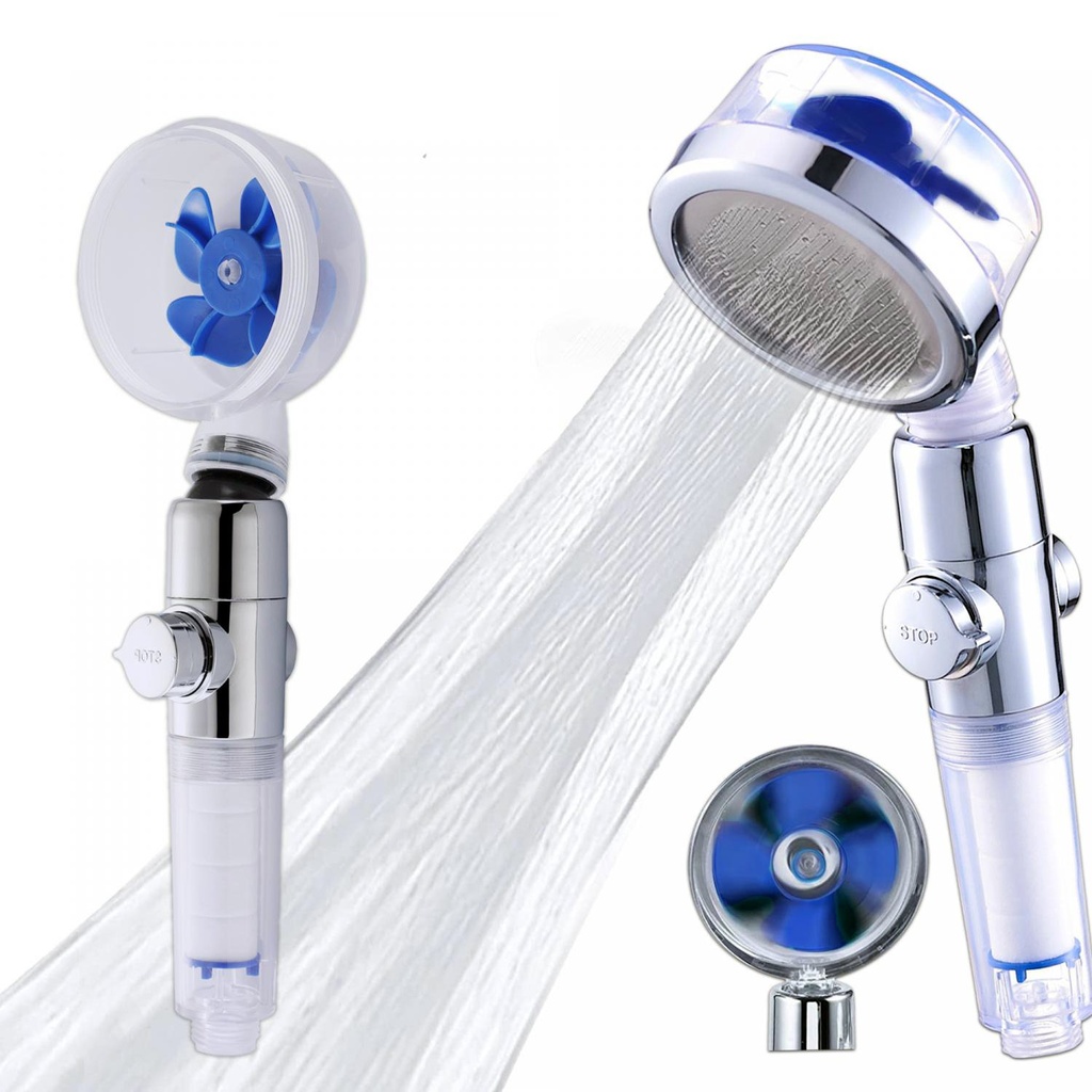 Herzberg HG-8086MBLU : douchette à turbine et filtre, bleu mat