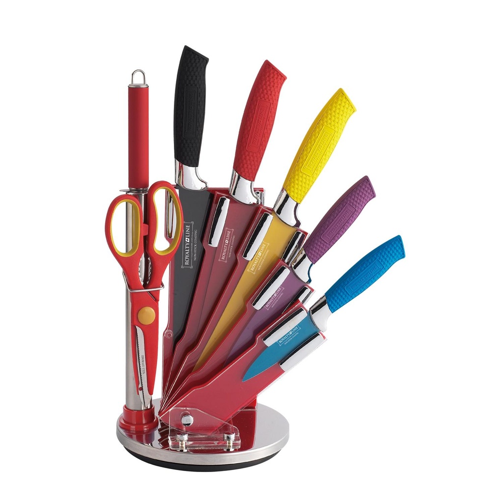 Royalty Line 8-teiliges Rainbow-Keramikmesserset mit drehbarem Halter