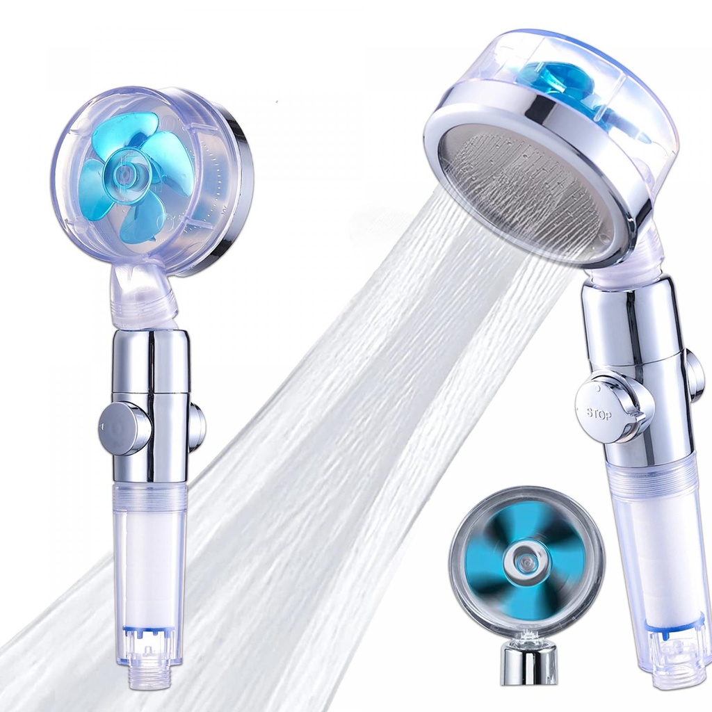 Herzberg HG-8086BLU : douchette à turbine avec filtre - bleue