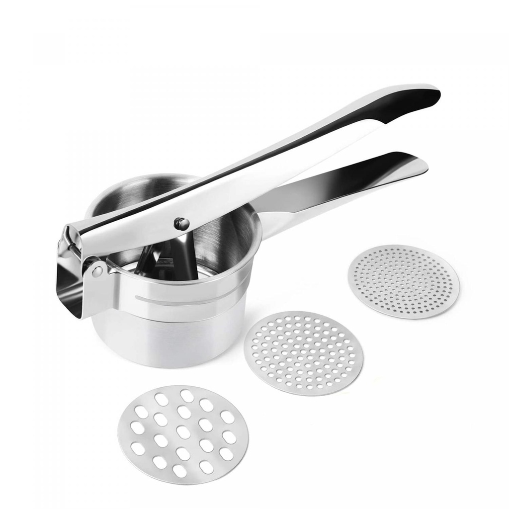 Herzberg HG-8111 : presse-purée en acier inoxydable avec 3 disques