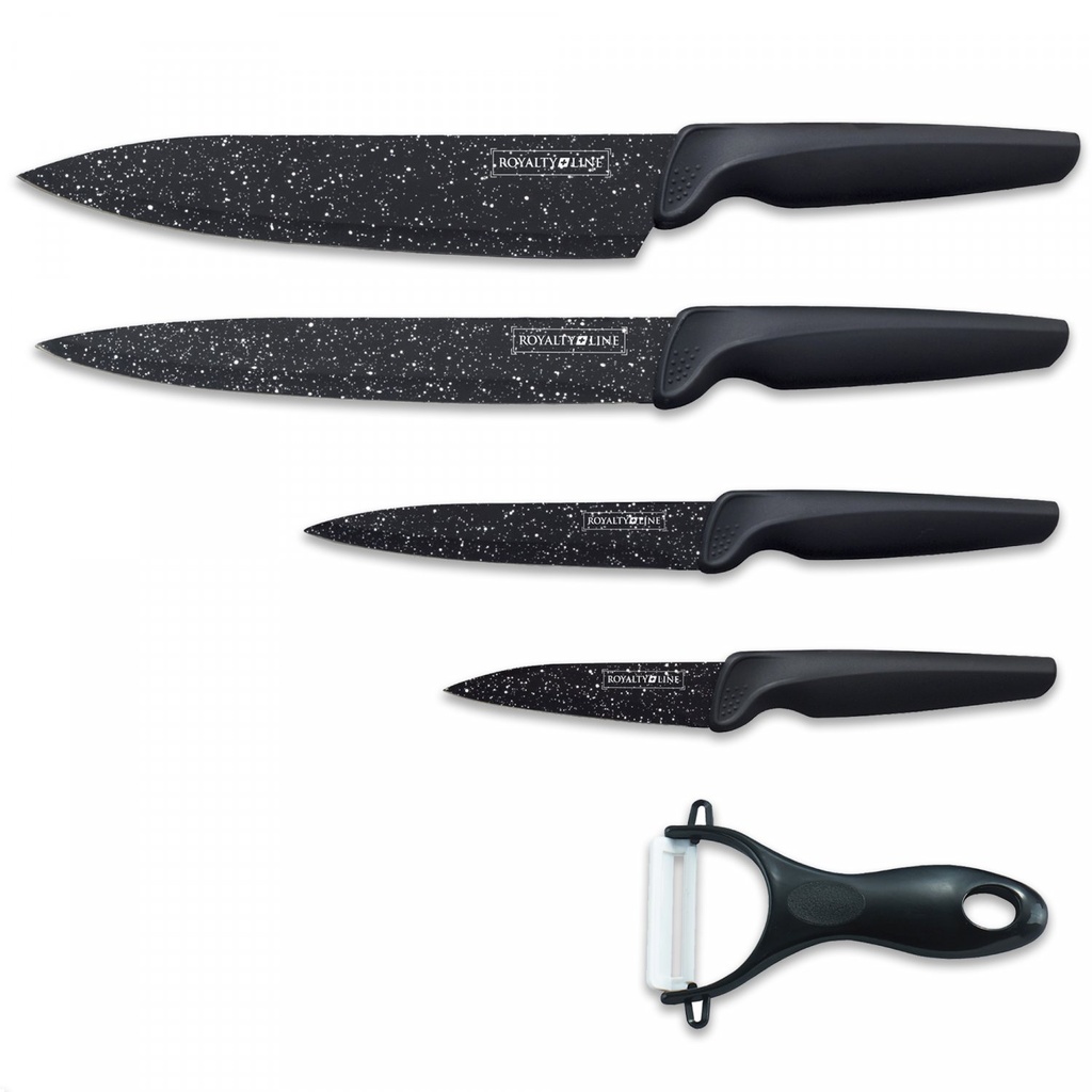 Royalty Line RL-MB4 : set de 4 couteaux avec revêtement effet marbre et éplucheur en céramique offert